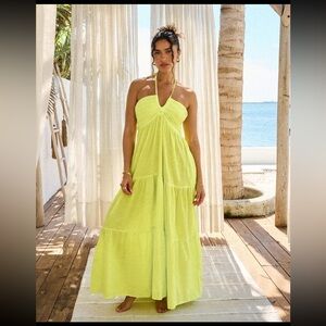 Elegant Halter Neck Swim Cover-Up Dress - Lime